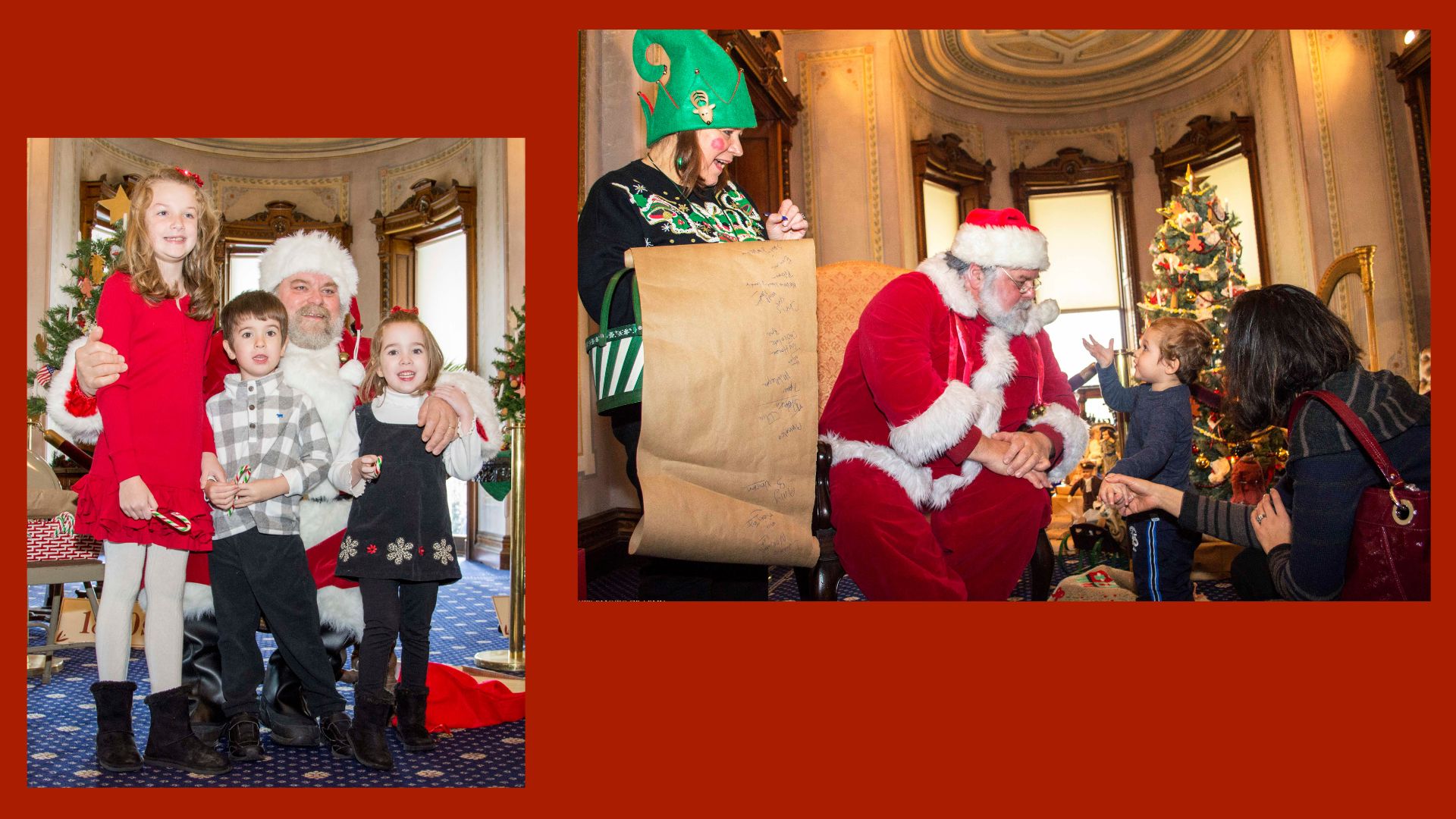 2 Santa on red field The LockwoodMathews Mansion Museum